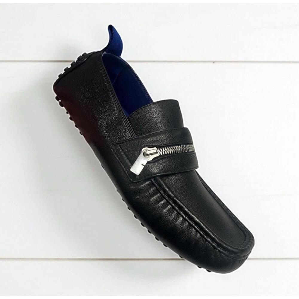 $890 Burberry Motor Low Leather Loafers Men's 44 Black B-Cut Zip Slip On - Picture 2 of 11